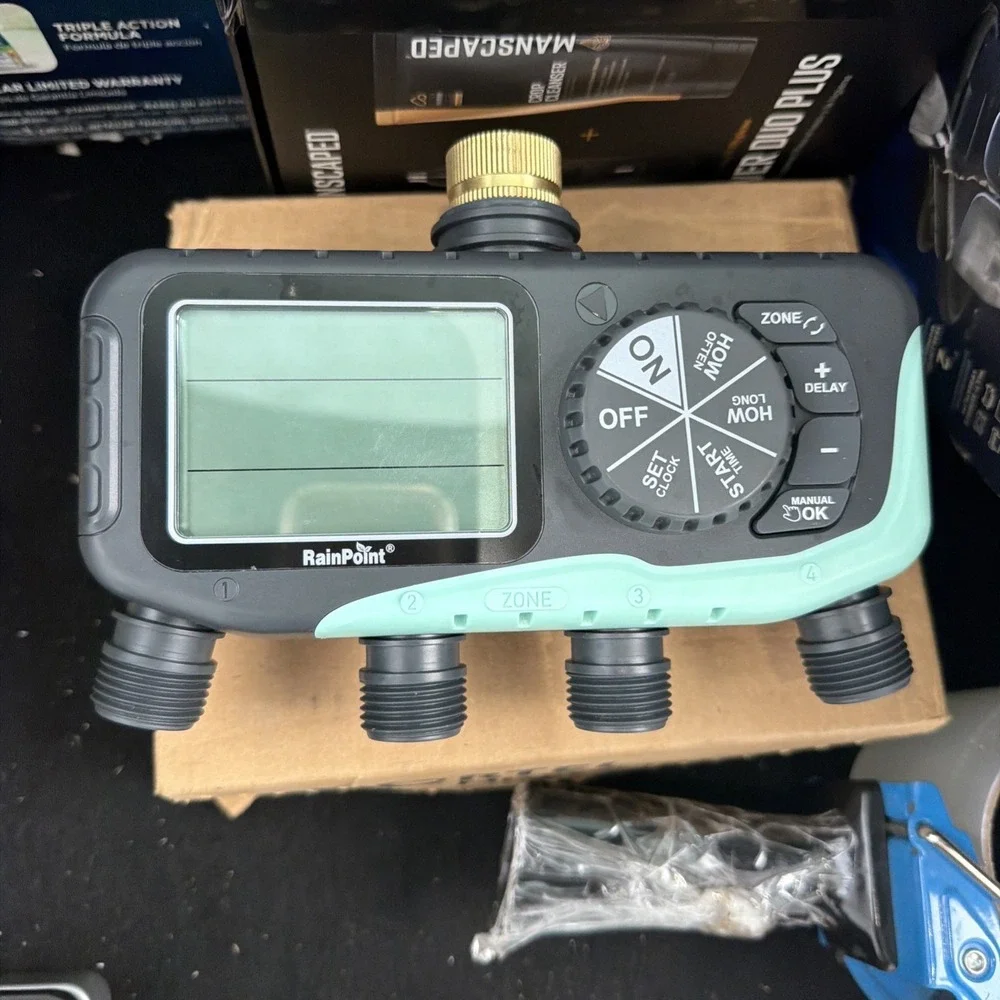 RainPoint ITV447 4-Zone/4-Outlet Digital Hose Tap Timer, LC Display, Waterproof